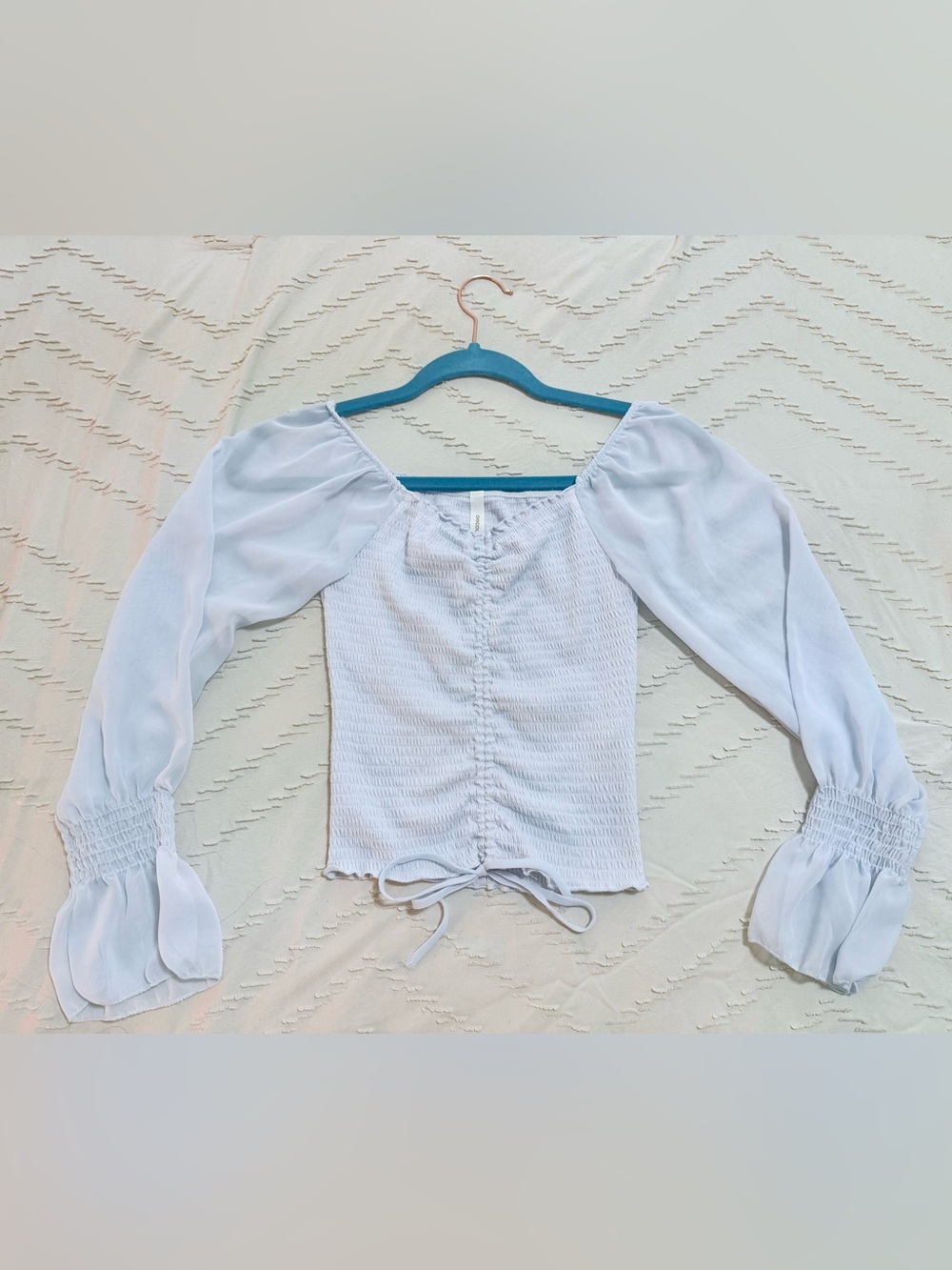 Chocolate Baby Blue Ruched Tie-Front Ethereal Fairy Cottagecore Peasant Blouse